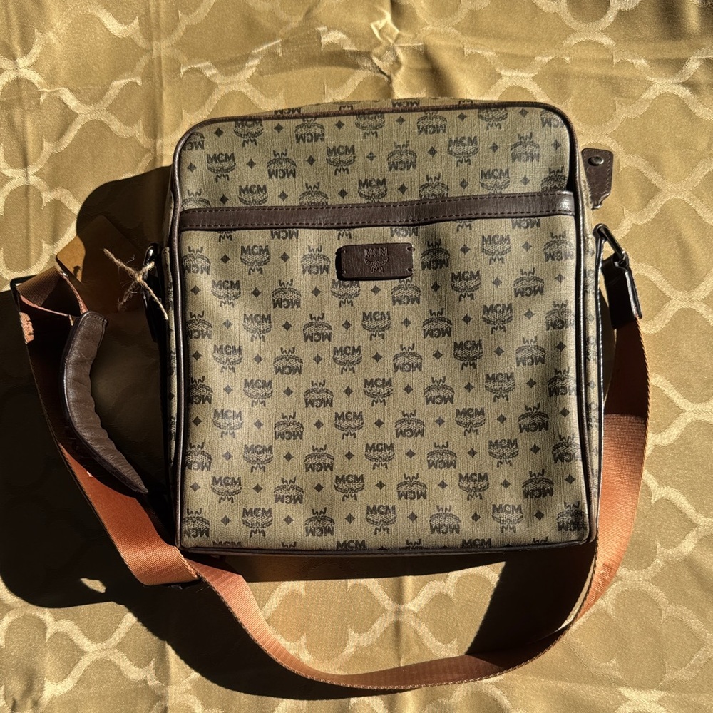 MCM coated canvas Brown and Tan messenger crossbody Bag